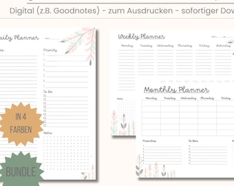 Printable Planner Bundle PDF: Daily, Weekly, Monthly Organizer (Digital Download)