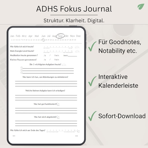 ADHD Focus Journal: Digital Planner for Goodnotes - Clarity & Structure (PDF)
