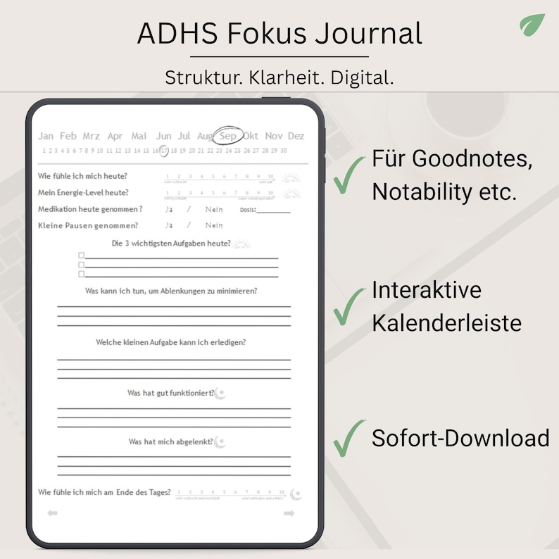 ADHD Focus Journal: Digital Planner for Goodnotes - Clarity & Structure (PDF) image 1