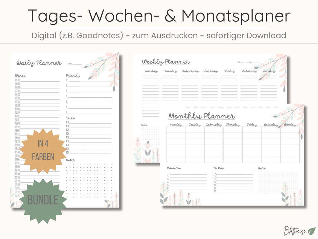 Printable Planner Bundle PDF: Daily, Weekly, Monthly Organizer (digital ...