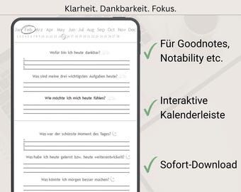 5-Minuten Dankbarkeits-Journal PDF: Tägliche Achtsamkeits-Reflexion (GoodNotes Vorlage Digitaler Download