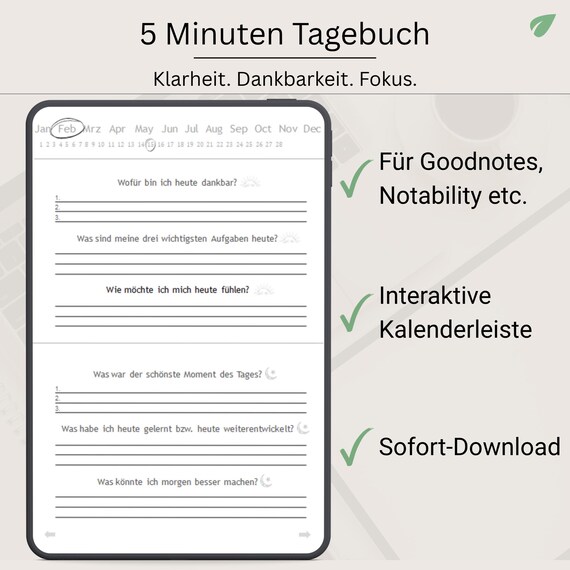 5-Minute Gratitude Journal PDF: Daily Mindfulness Reflection (GoodNotes Template Digital Download