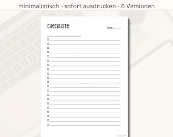 Minimalistische checklist afdrukbaar - 6 versies (digitale download)