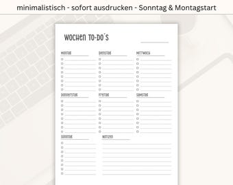 Wochen To-Do Liste - Sofortiger Download zum Ausdrucken - PDF - Wochenplaner - Aufgabenliste - Wöchentliche Struktur - minimalista