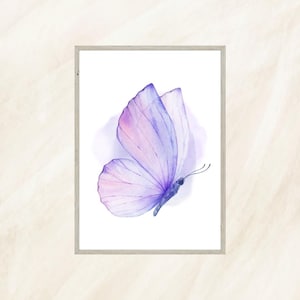 Purple Butterfly Nursery Print | Watercolor Insect Wall Art | Minimalist Baby Girl Room Decor | A4 Digital PDF Download | Cheuupaperstudio