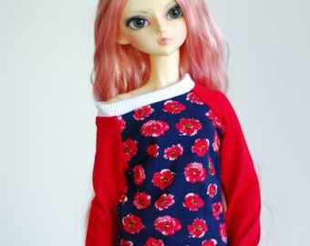 Flower print relaxed fit top with contrast sleeves - SD Delf BJD clothes