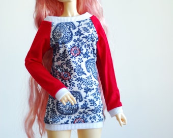 Flower print relaxed fit top with contrast sleeves - SD Delf BJD clothes
