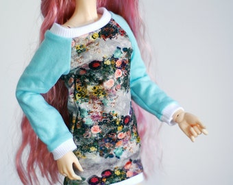 Flower print relaxed fit top with contrast sleeves - SD Delf BJD clothes