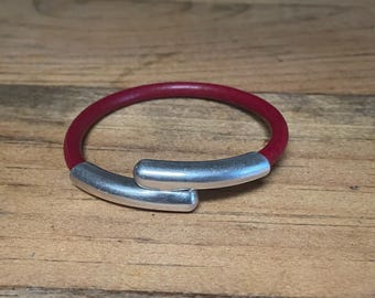 Silver & Red Hug Bracelet