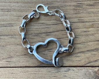 Silver Chunky Heart Chain Bracelet