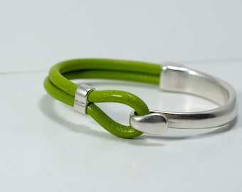 Silver Hook Leather Half Cuff Bracelet