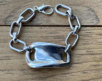 Silver Flat Cuff Chain Bracelet