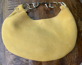 Yellow Leather Suede clutch Bag