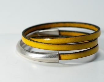 Silver & Leather Magnetic Wrap Bracelet