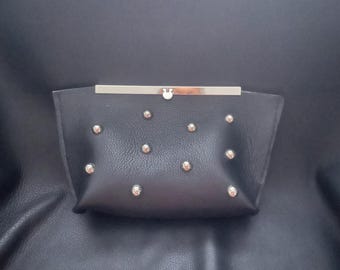 Black Leather Stud Clutch Bag