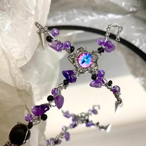 Devil&#39;s Eye Cross Cigarette Holder, Black and Purple Dark Subculture Cigarette Holder, Rivet Cigarette Holder, Gothic Long Cigarette Holder