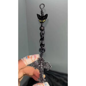 Hairless Cat Cigarette Holder, Black Crystal Beaded Cigarette Holder, Gothic Crystal Wire Wrapped Cigarette Holder, Gift for Cat Lovers