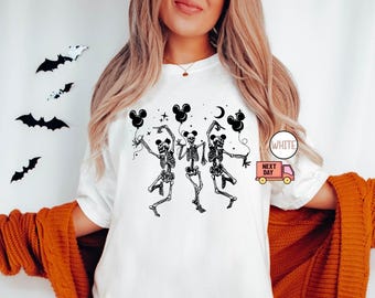 Comfort Colors® Disney Halloween Party Dancing Skeleton Mickey Ears Shirt, Disneyland Family Shirt, Disneyland Halloween,Funny Skeleton Gift