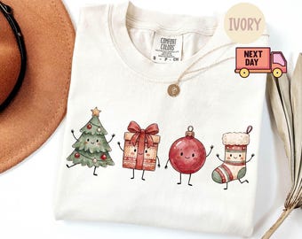 Comfort Colors® Doodle Christmas Shirt, Cute Gift Tree T-Shirt, Holiday Gift for Her, Happy Christmas Shirt