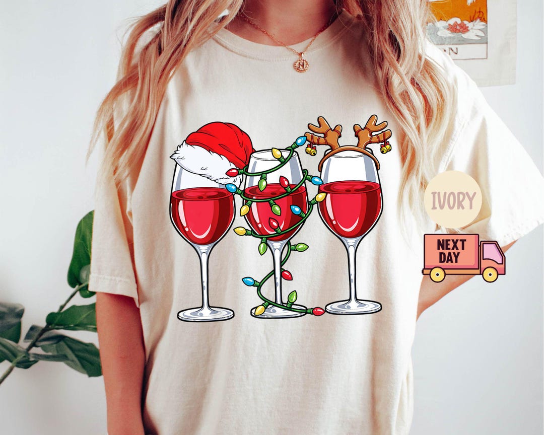 Maycaur Women Casual Christmas Wine Glass Printed Women T-shirt Loose O-neck Top - Foto 3
