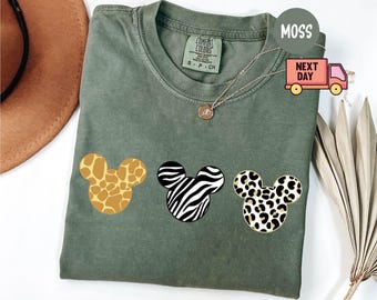Comfort Colors® Disney Tier Safari Kingdom Shirt, Disney Mickey Shirt, Mickey Kopf Leopard Gepard Shirt, Disney Familien Urlaub Shirt