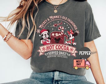 Varm choklad komfortfärger-tröja, julkomfortfärger-tröja, Musse och Mimmi jul-t-shirt, Disney julklapp för par