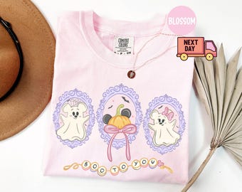 Comfort Colors® Boo To You Shirt, Disney Halloween Pumpkin Shirt, Mickey Ghost Shirt, Disney Spooky Season Shirt, Coquette Bow Ghost Shirt