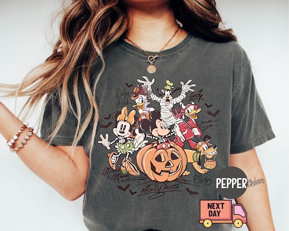Comfort Colors® Retro Mickey & Friends with Signs Halloween Shirt, Mickey's Not So Scary Party 2025 Tee, Trick or Treat Disney Trip Shirt