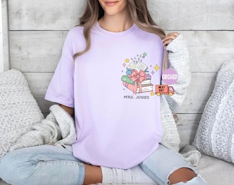 Comfort Colors® Personalized Teacher Shirt, Retro Trendy Disco Teach Crewneck Minimal, Gift for Her, Appreciation Custom Name Cute Group