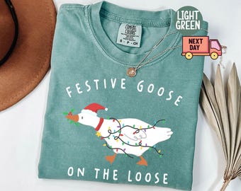 Comfort Colors® Festlig Gås på Lös Jul Rolig Gås Jultröja Söt Jul Anka Grafisk Topp, Fånig Gås Rolig Julklapp