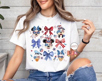 Comfort Colors Chemise coquette Mickey et ses amis patriotique Disney 4 juillet, WDW Family America 4 juillet, rouge, blanc et bleu USA