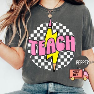 Retro comfort shirt leraar, geruit docent shirt, terug naar school, cadeau leraar waardering, nieuw shirt leraar, shirt eerste schooldag
