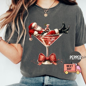 Comfort Colors Shirt, Santa&#39;s Hot Mess Sweatshirt, Christmas Martini Shirt, Christmas Martini Sweatshirt, Santa Christmas Sweatshirt
