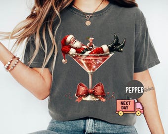 Comfort Colors Shirt, Santa's Hot Mess Sweatshirt, Christmas Martini Shirt, Christmas Martini Sweatshirt, Santa Christmas Sweatshirt