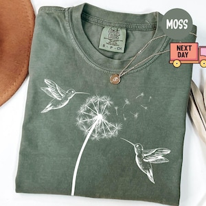 Comfort Colors® Cute Dandelion Hummingbird T-Shirt, Cute Hummingbird Dandelion Shirt, Nature Lovers Tee, Cute Women Gift, Gift for Woman