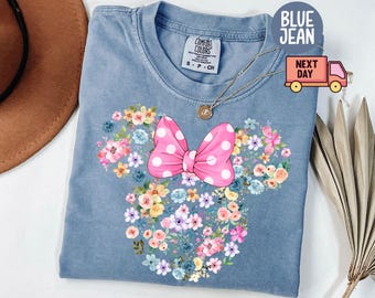 Comfort Colors® Disney Flower Mickey Minnie Shirt, Disney Garden Festival Shirt, Mickey Minnie Head Shirt, Floral Disney Shirt , Disneyland