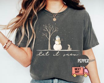 Comfort Colors® Let It Snow T-Shirt, Snowman Snow Shirt, Christmas Snowman Tee, Christmas Shirt, Winter Shirt, Christmas Gift, Xmas Gift
