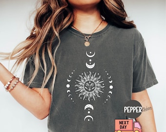Mystic Moon And Sun Shirt, Mystical Moon Phase Shirt, Moon Phase T-Shirt, Boho Vintage Moon Shirt, Comfort Color Gift, Celestial Moon Shirt