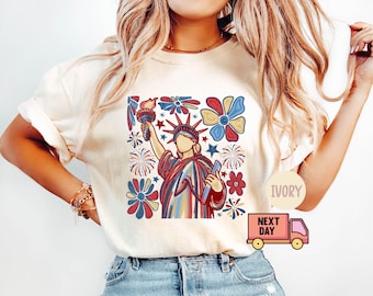 4th July Statue of Liberty Shirt, Resist Shirt, Feminist Tee, Liberty T-Shirt, Gift for Woman Retro American Girl Shirt, Freedom Shirt