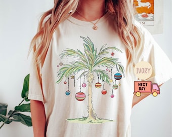Comfort Colors® Weihnachtspalme-Shirt, tropisches Geschenk, Florida-Weihnachtshemd, Strand-Aloha-Weihnachts-T-Stück, Weihnachtsmann-Juli-Hawaiihemd, Weihnachten