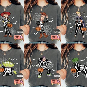 Comfort Colors® Toy Story Skeleton Halloween-Shirt, Spooky Season Disney Halloween-Shirt, Woody Buzz Lightjahre Jessie Halloween-Shirt