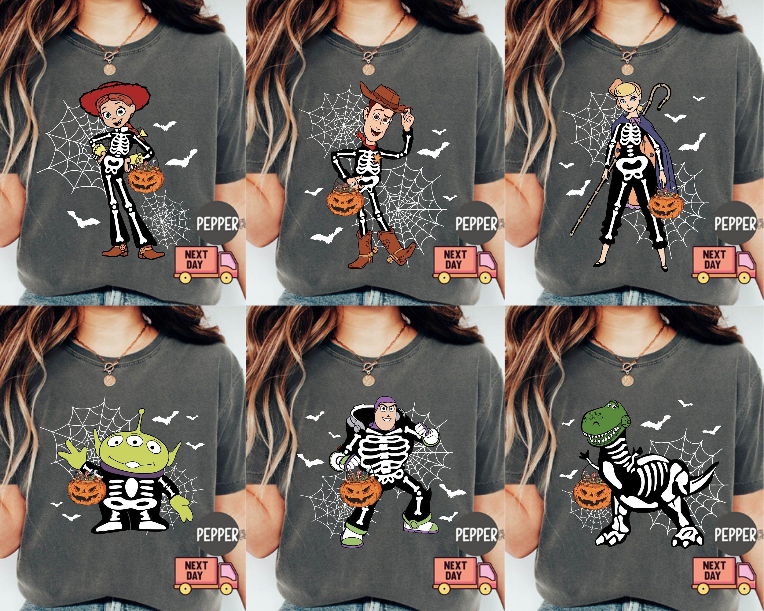 Comfort Colors® Toy Story Skeleton Halloween Shirt, Spooky Season Disney Halloween Shirt, Woody Buzz Lightyear Jessie Halloween Shirt