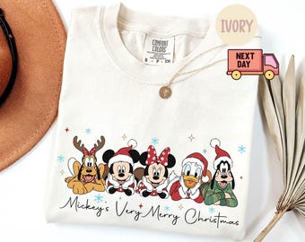 Comfort Colors® Retro Disney Very Merry Christmas Shirt, Mickey And Friends Christmas Shirt, WDW Disneyland Matching Christmas Shirt