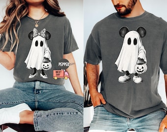 Comfort Colors® Vintage Mickey Minnie Halloween Couple Shirts, Mickey & Minnie Ghost Shirt, Spooky Season Tee, Disney Halloween Family Shirt