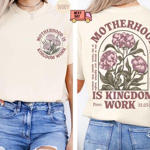 Comfort Colors Retro Mom Tshirt, Motherhood Is Kingdom Work Shirt, Mothers Day Shirt, Christian Mom Gift,Religious Mom Tee,Mother Day Outfit
