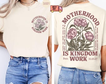 Comfort Colors Retro Mom Tshirt, Motherhood Is Kingdom Work Shirt, Mothers Day Shirt, Christian Mom Gift,Religious Mom Tee,Mother Day Outfit