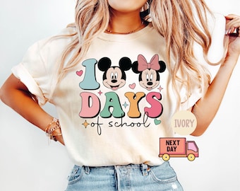 Comfort Colors Disney Mouse 100 Days of School Shirt, Mickey and Minnie 100 Days Student Tee, Disney Shirt, Elementary Teacher Tee, Student