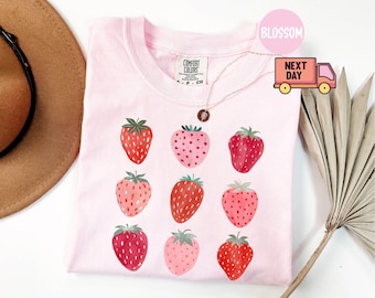 Comfort Colors® Summer Strawberry T-Shirt, Cottagecore Summer Berries Tee, Strawberry Aesthetic Shirt, Gardening Gifts, Mothers Day Gift