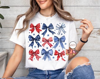 Comfort Colors® Coquette Bow shirt 4 juli, shirt 4 juli, coquette Amerikaanse vlag, shirt patriottisch coquette, patriottisch shirt, cadeau