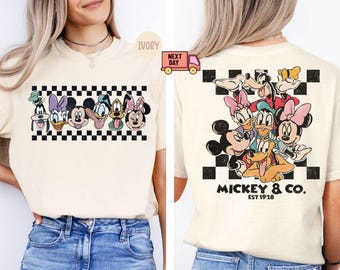 Comfort Colors® Vintage Mickey & Co Est 1928 Shirt, Mickey And Friends Shirt, Disney Family Vacation Checkered Shirt, Disneyland Shirts